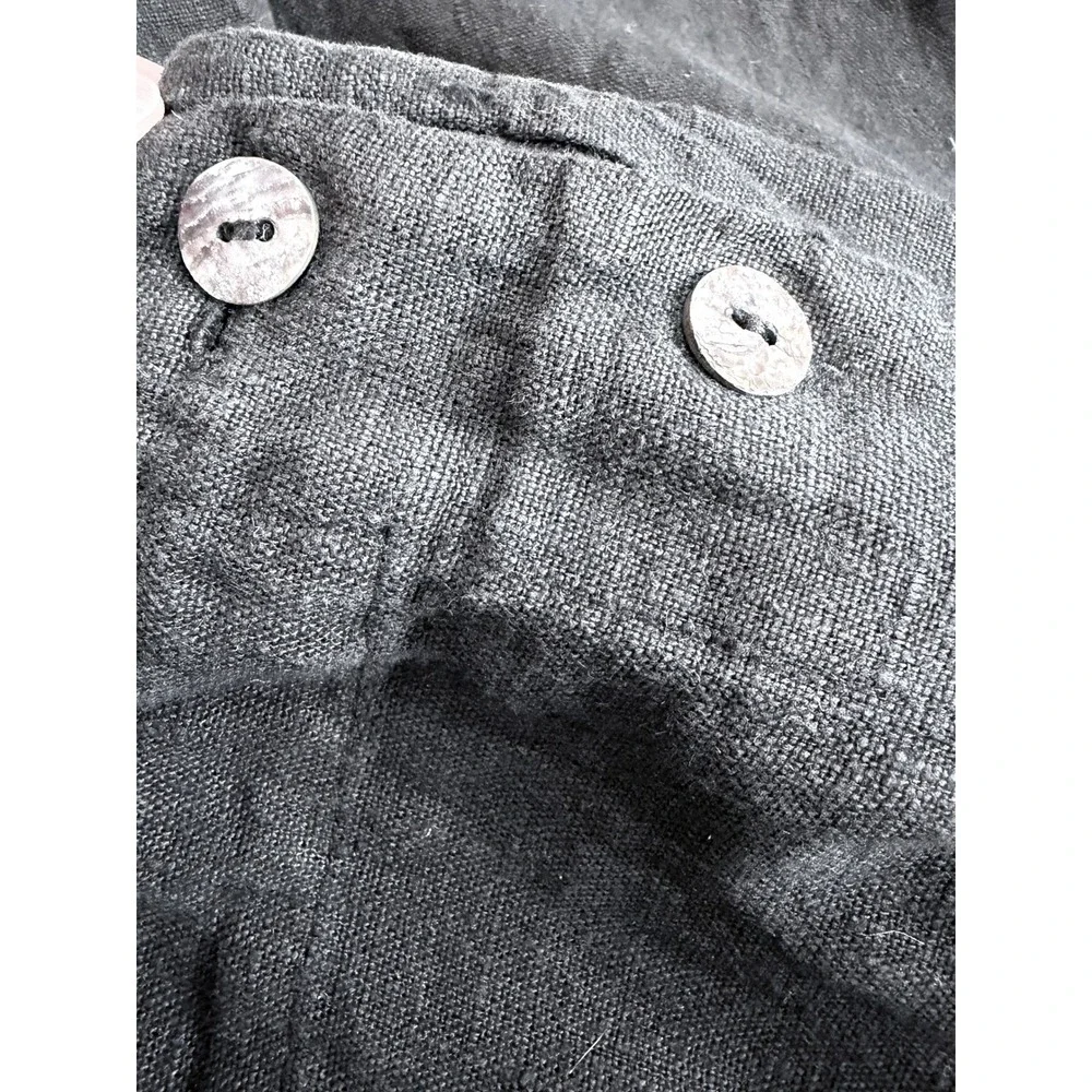 Bryn Walker Black Linen Wide Leg Cropped Pants Ankle Pockets Button Detail L USA - Picture 14 of 15